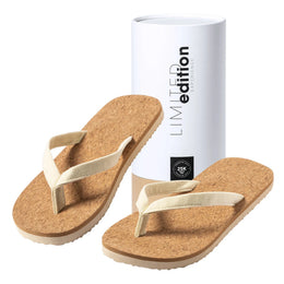 Teenslippers met kurken voetbed en polyester bandjes met bedrukte verpakking, Bruin en wit - 171751