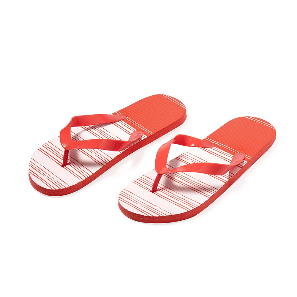 Tweekleurige teenslippers met EVA-zool en PVC-bandjes schuin van voren, Rood en wit - 1721097