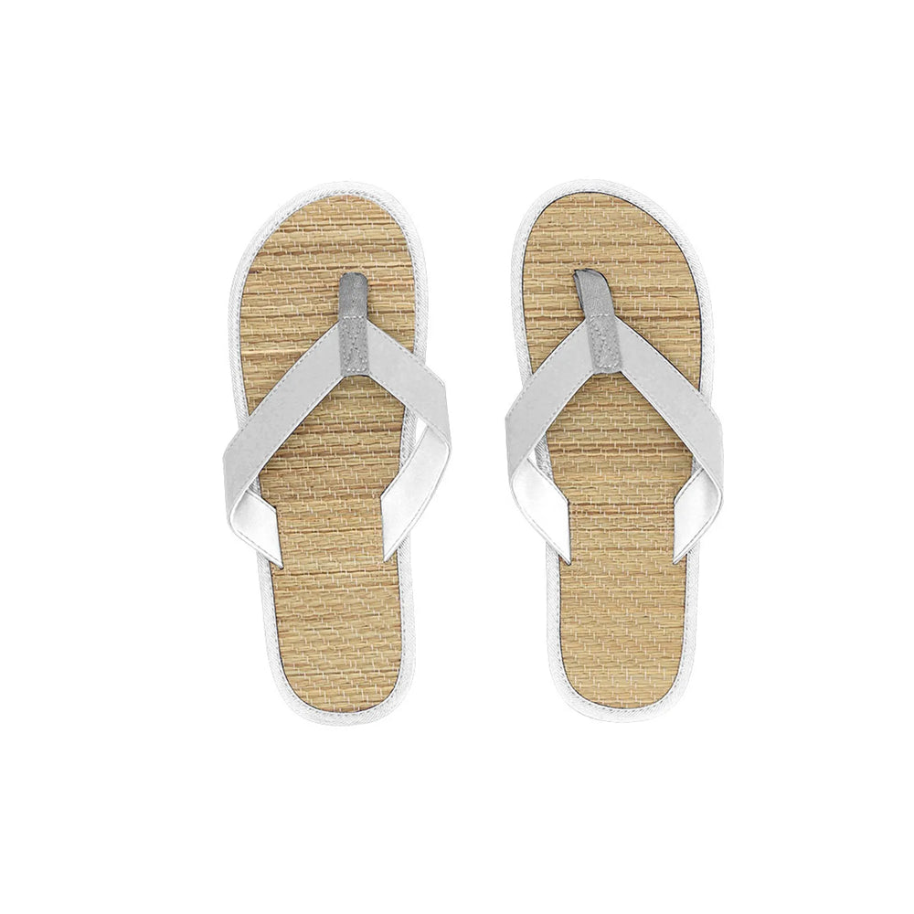 Teenslippers met geweven voetbed en PU-bandjes, Beige en wit - 1721478
