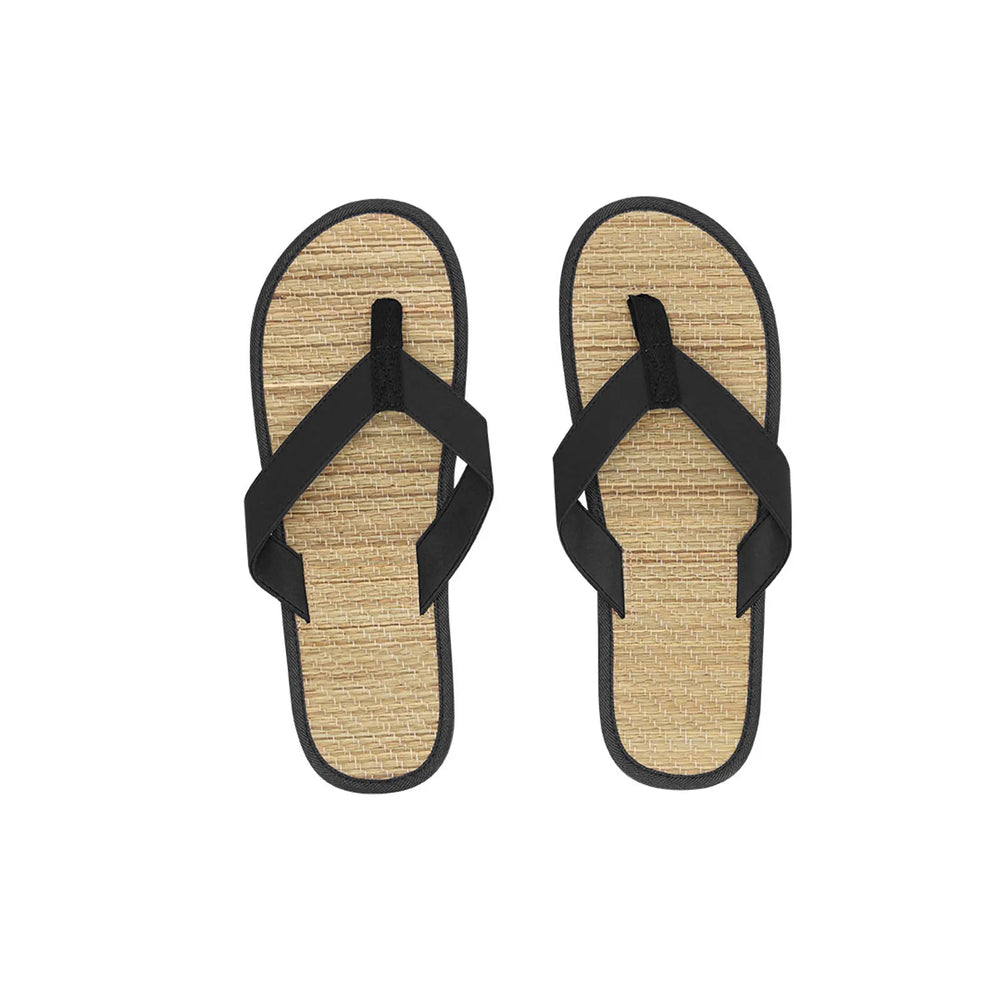 Teenslippers met geweven voetbed en PU-bandjes, Beige en zwart - 1721478
