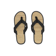 Teenslippers met geweven bovenlaag en PU-bandjes - Zwart