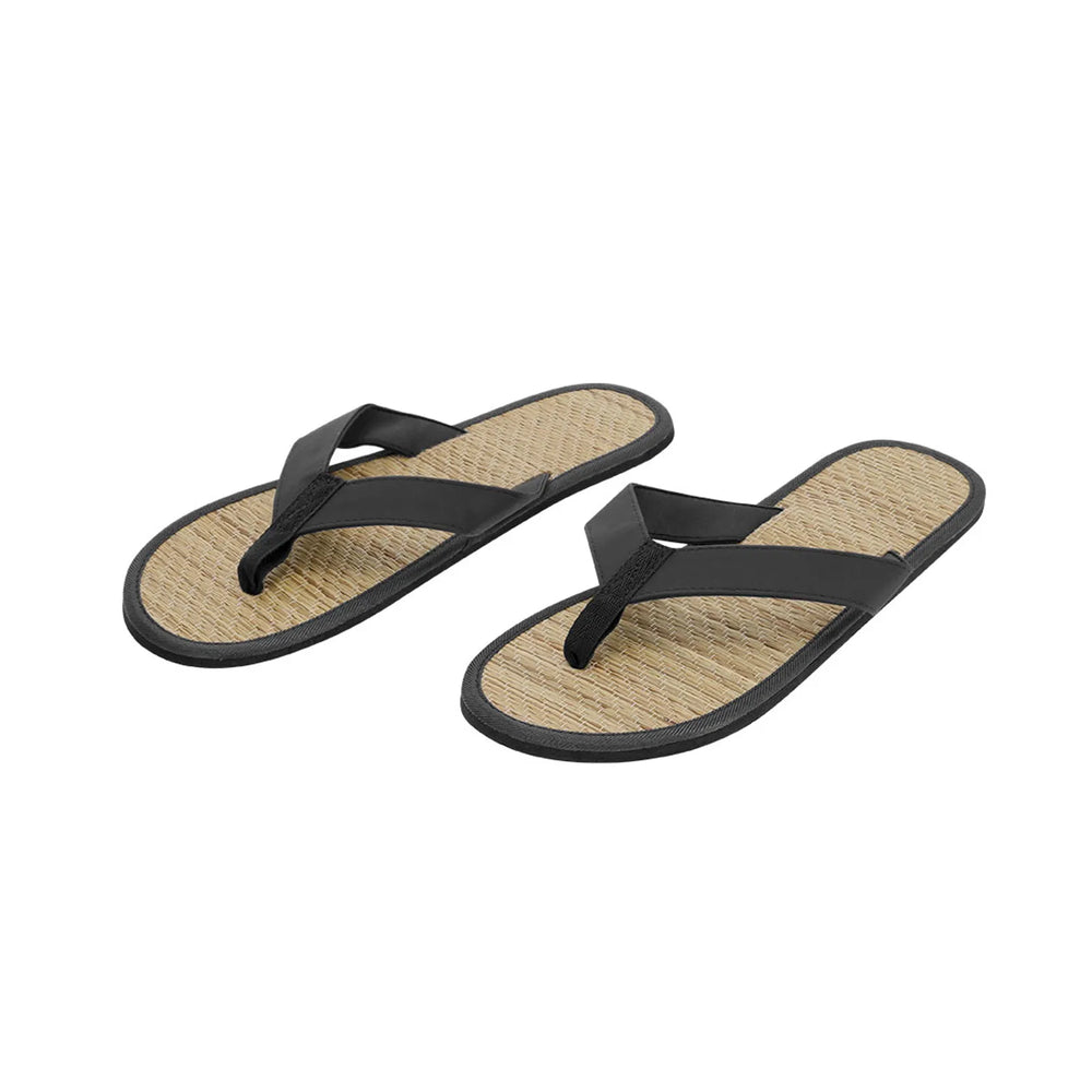 Teenslippers met geweven voetbed en PU-bandjes schuin van voren, Beige en zwart - 1721478