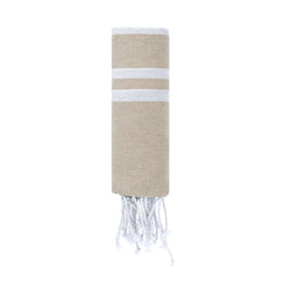 zachte pareo handdoek met strepen en franjes beige 1721502