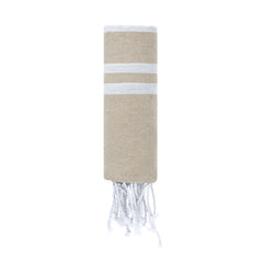 Zachte Pareo-Handdoek met Strepen en Franjes - Beige