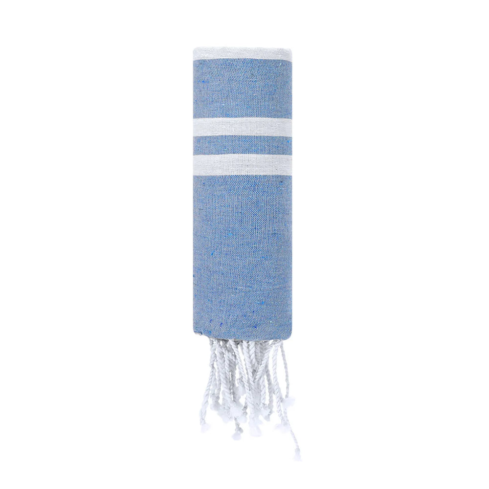 zachte pareo handdoek met strepen en franjes blauw