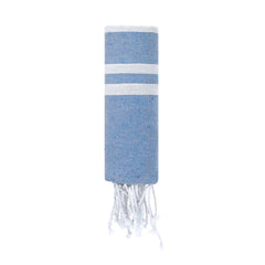 Zachte Pareo-Handdoek met Strepen en Franjes - Blauw