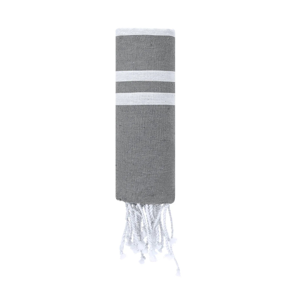 zachte pareo handdoek met strepen en franjes grijs 1721502