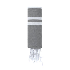 Zachte Pareo-Handdoek met Strepen en Franjes - Grijs