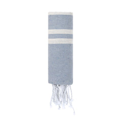 Zachte Pareo-Handdoek met Strepen en Franjes - Lichtblauw