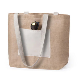 Jute boodschappentas met katoenen voorvak, Beige en wit - 175726