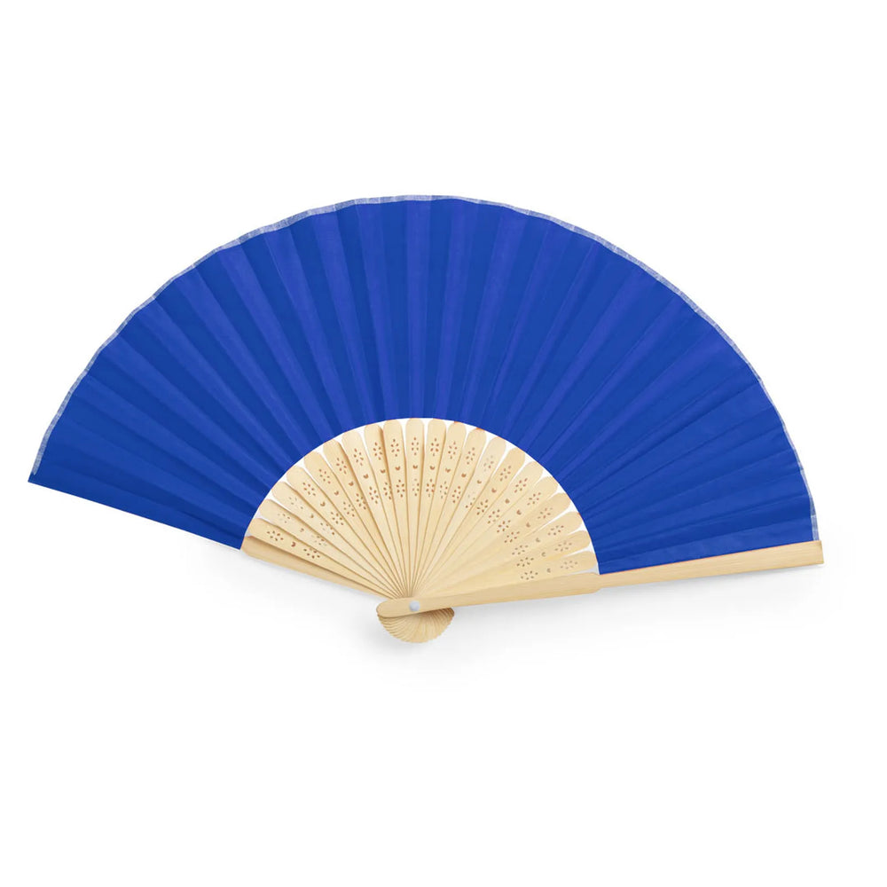 Bamboe handwaaier met polyester stof uitgeklapt, Blauw - 176406