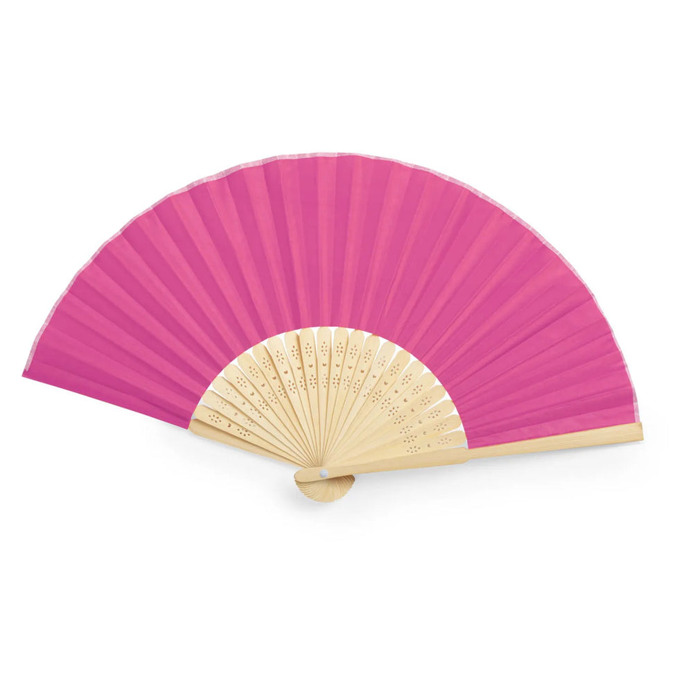 Bamboe handwaaier met polyester stof uitgeklapt, Fuchsia - 176406