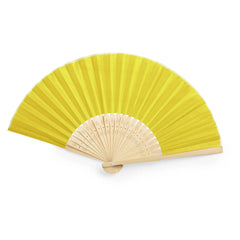Bamboe handwaaier met polyester stof - Geel