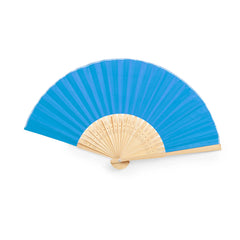 Bamboe handwaaier met polyester stof - Lichtblauw