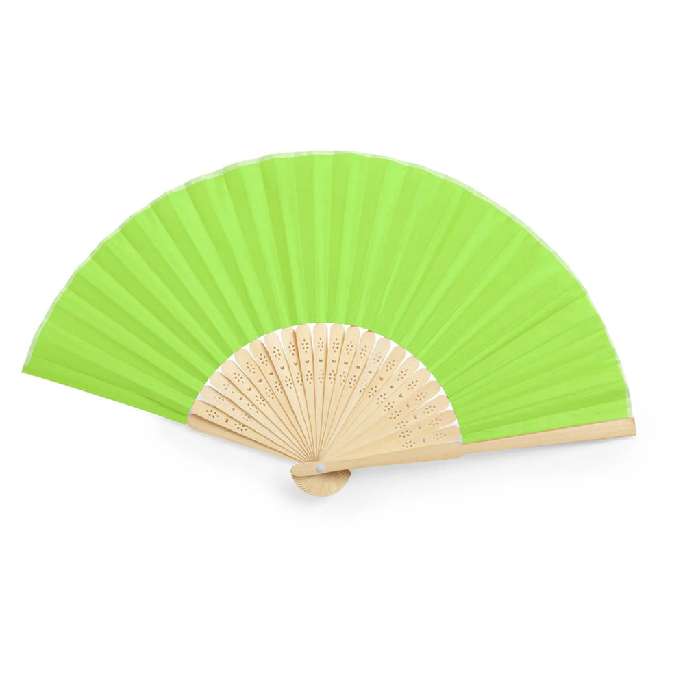Bamboe handwaaier met polyester stof uitgeklapt, Lichtgroen - 176406