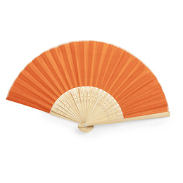 Bamboe handwaaier met polyester stof uitgeklapt, Oranje - 176406