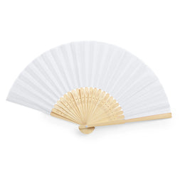 Bamboe handwaaier met polyester stof uitgeklapt, Wit - 176406