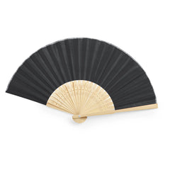 Bamboe handwaaier met polyester stof - Zwart
