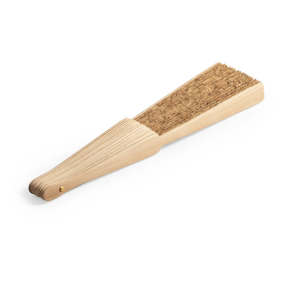 Houten handwaaier met kurk ingeklapt, Bruin - 176476
