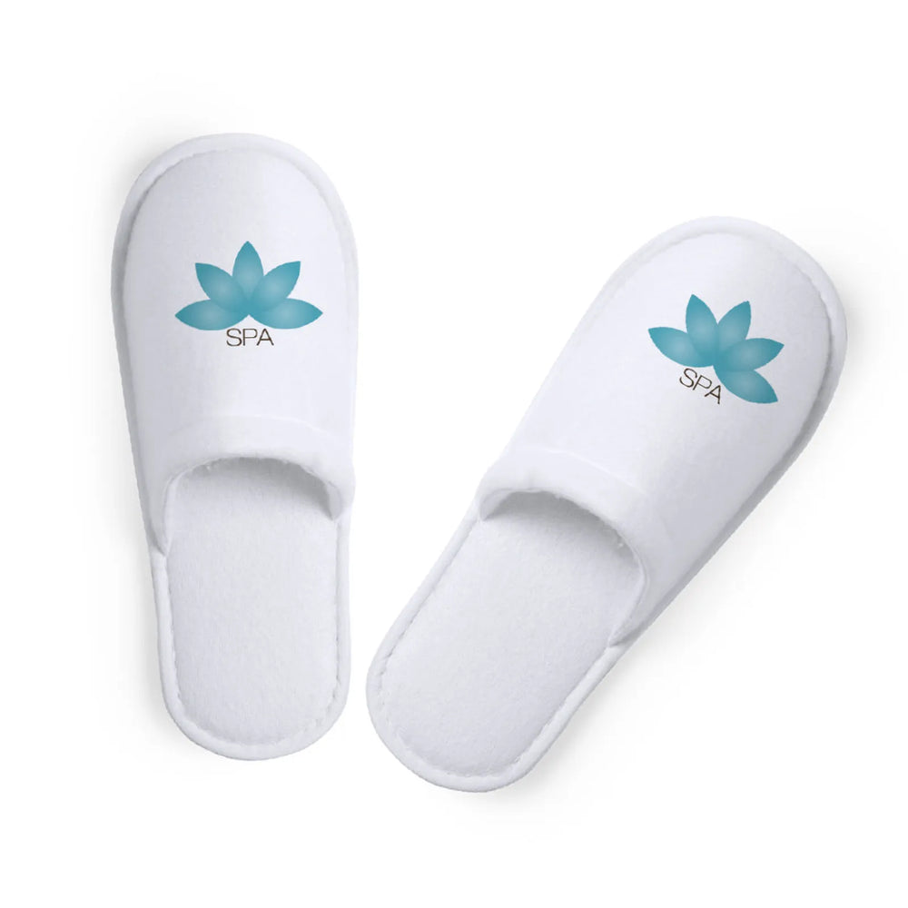 Hotelpantoffels van katoen en polyester met bedrukking, Wit - 176501