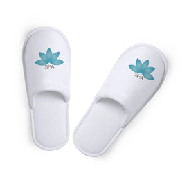 Hotelpantoffels van katoen en polyester met bedrukking, Wit - 176501
