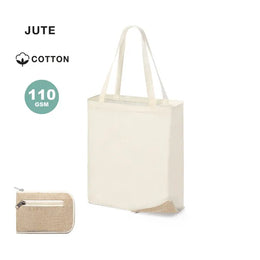 Opvouwbare draagtas van katoen en jute uitgevouwen en opgevouwen, Beige - 176727
