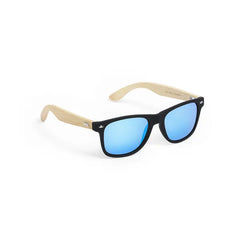 Zonnebril met bamboe pootjes en UV400 - spiegelglas Blauw