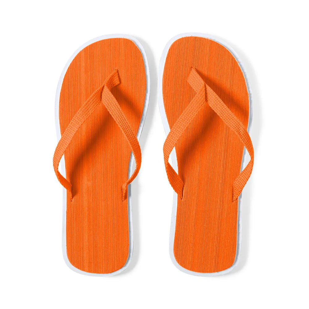 Teenslippers met tweekleurige EVA-zool en stoffen bandjes, Oranje - 179860