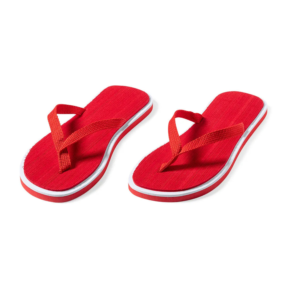 Teenslippers met tweekleurige EVA-zool en stoffen bandjes schuin van voren, Rood - 179860