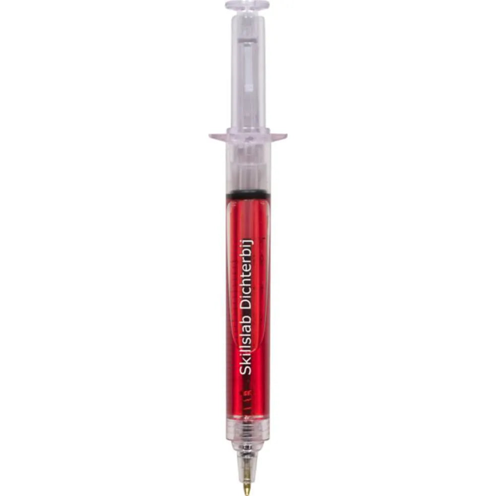 Balpen injectiespuit gekleurd met bedrukking, Rood - 181063