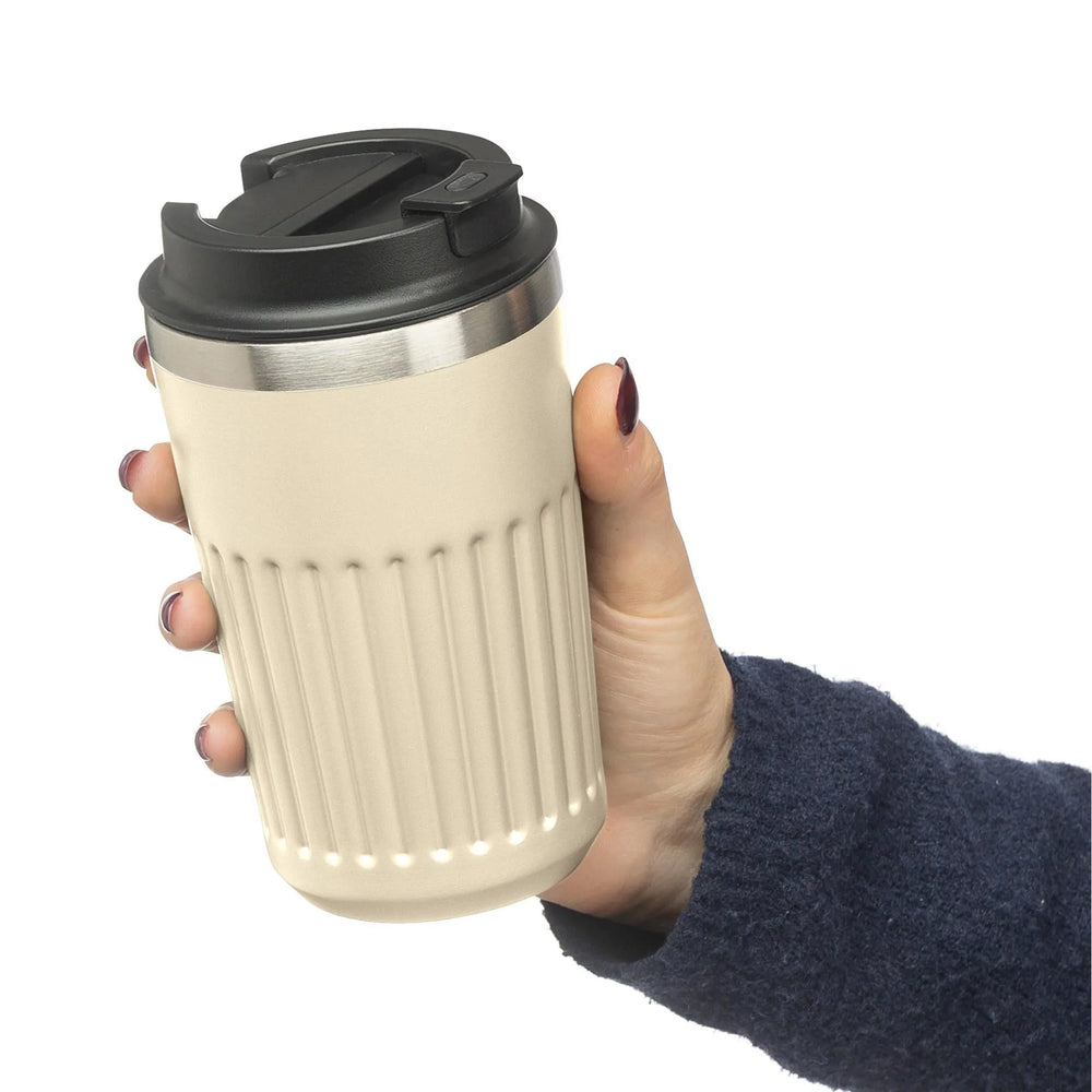 Dubbelwandige reisbeker 400 ml van gerecycled RVS - Beige