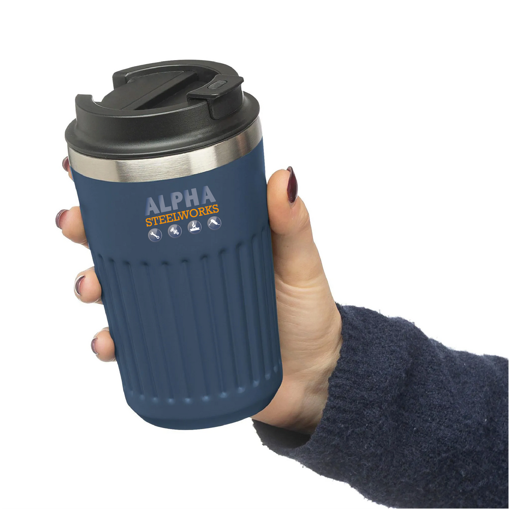 Dubbelwandige reisbeker 400 ml van gerecycled RVS - Blauw