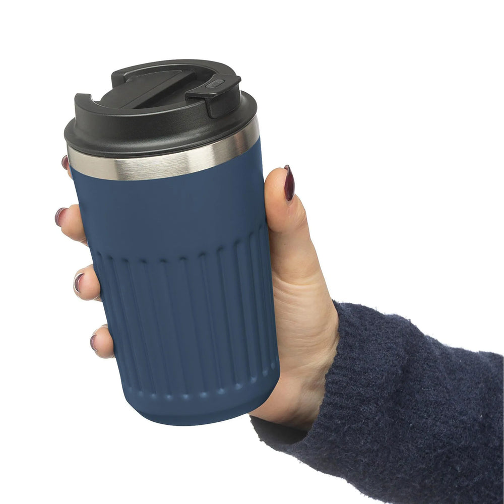 Dubbelwandige reisbeker 400 ml van gerecycled RVS - Blauw