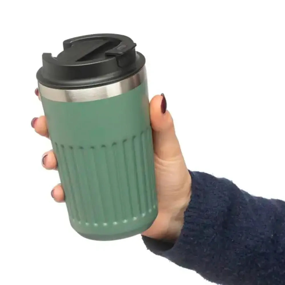 Dubbelwandige reisbeker 400 ml van gerecycled RVS - Groen