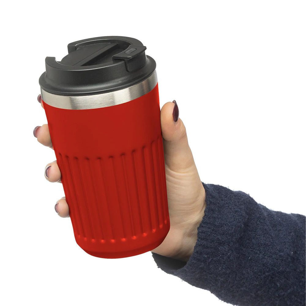 Dubbelwandige reisbeker 400 ml van gerecycled RVS - Rood