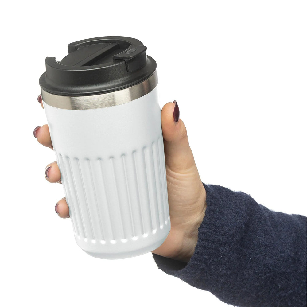 Dubbelwandige reisbeker 400 ml van gerecycled RVS - Wit