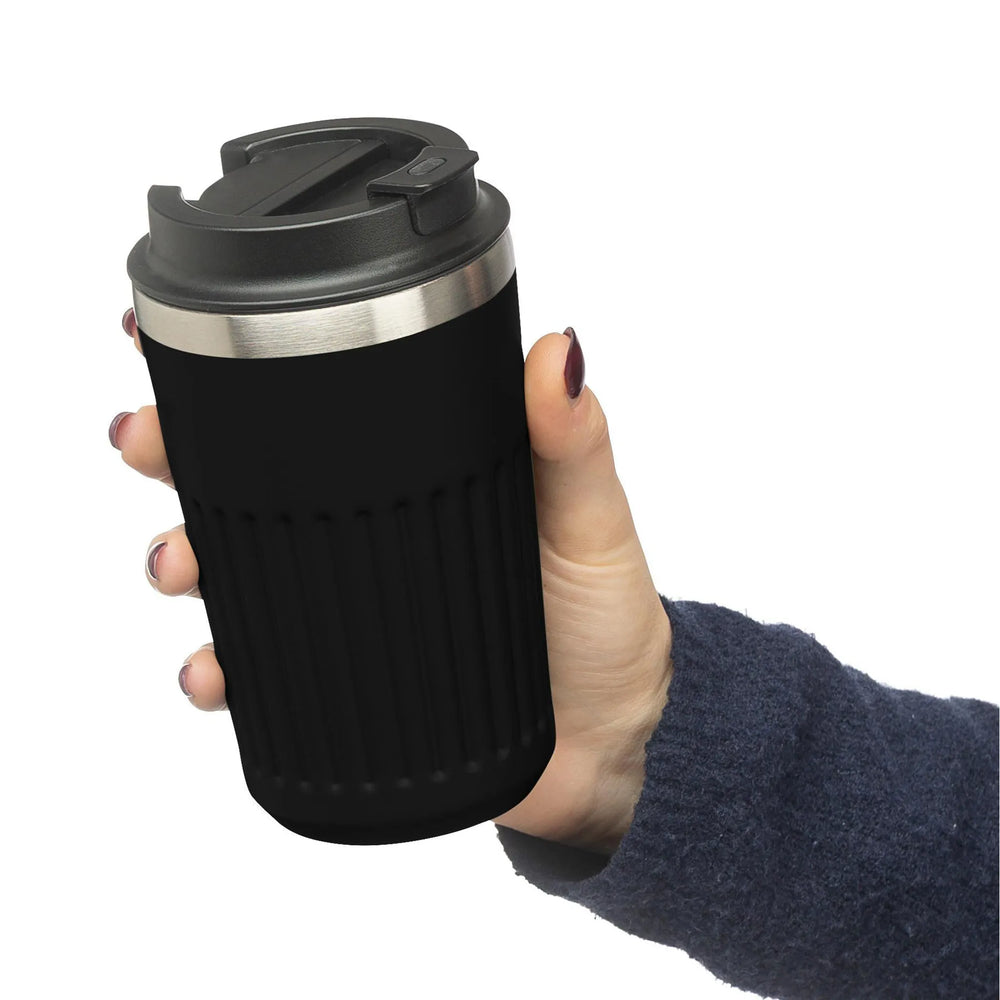 Dubbelwandige reisbeker 400 ml van gerecycled RVS - Zwart