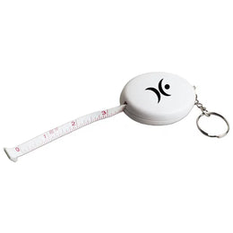 Sleutelhanger met huishoudmeetlint met bedrukking en uitgetrokken meetlint, Wit - 182131