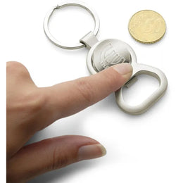 Metalen sleutelhanger met flesopener en uitneembare munt met uitneembare munt, Zilver - 182350