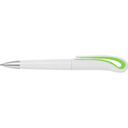 Kunststof balpen met zwanenhalsclip, Wit en lichtgroen - 182442