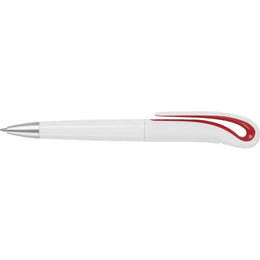 Kunststof balpen met zwanenhalsclip, Wit en rood - 182442