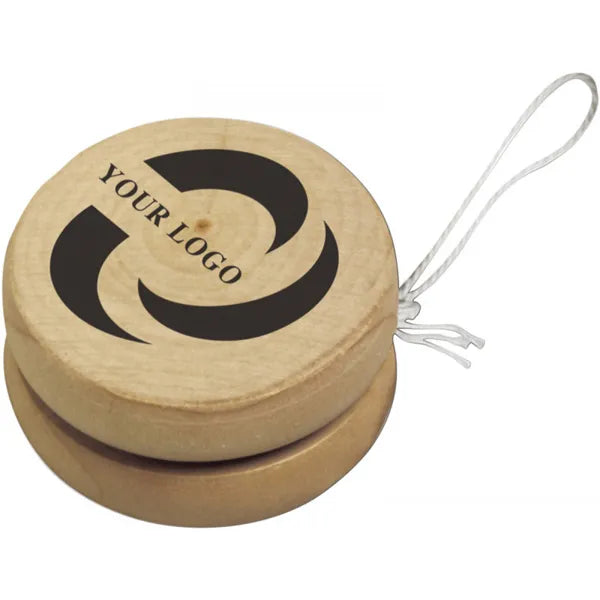 Houten jojo met koord met bedrukking, Bruin - 182555