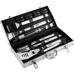 Achttiendelige RVS barbecue-set in koffer geopend, Zilver - 182617