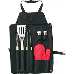 Barbecueschort met vijf accessoires, Zwart - 182631