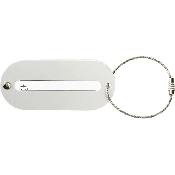 Aluminium kofferlabel met metalen draadsluiting voorzijde, Zilver - 183129
