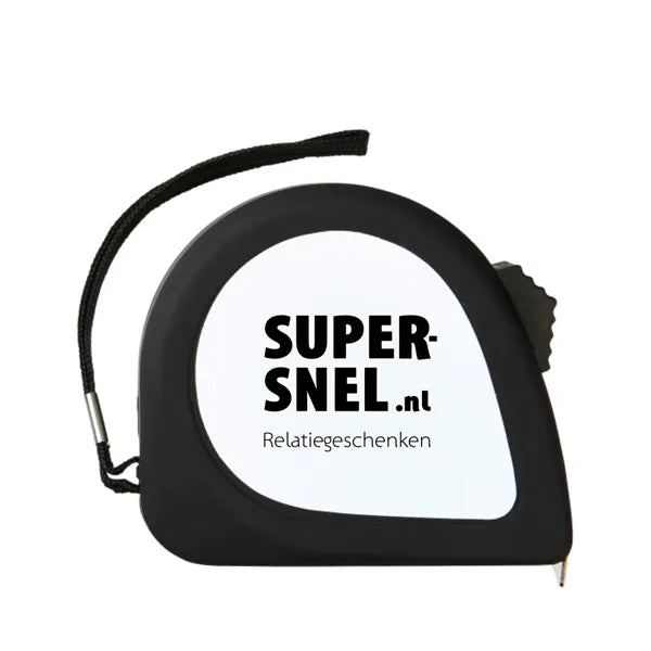 ABS rolmaat arianne 2 meter met riemclip en polskoord met bedrukking, Zwart - 183141