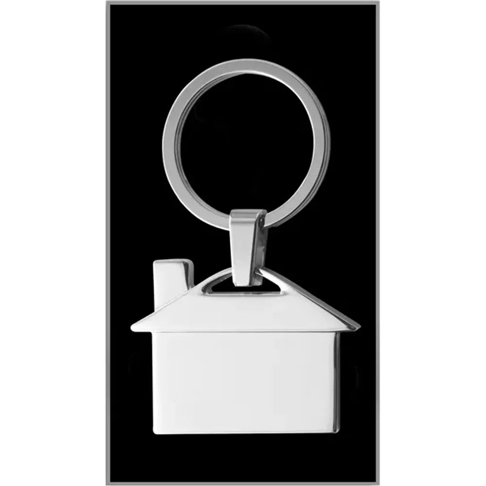 Metalen sleutelhanger mika in huisvorm met geschenkdoos, Zilver - 183599