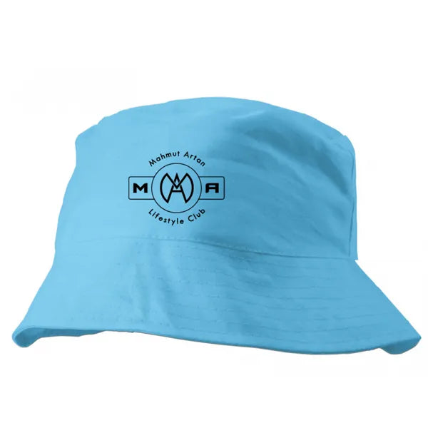 zonnehoed katoen vissershoed licht blauw met logo 183826