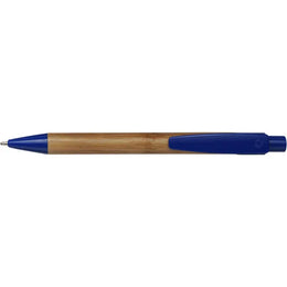 Bamboe balpen met kunststof clip, Blauw - 183993