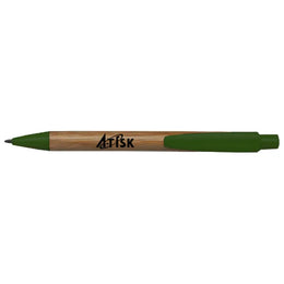Bamboe balpen met kunststof clip met bedrukking, Groen - 183993